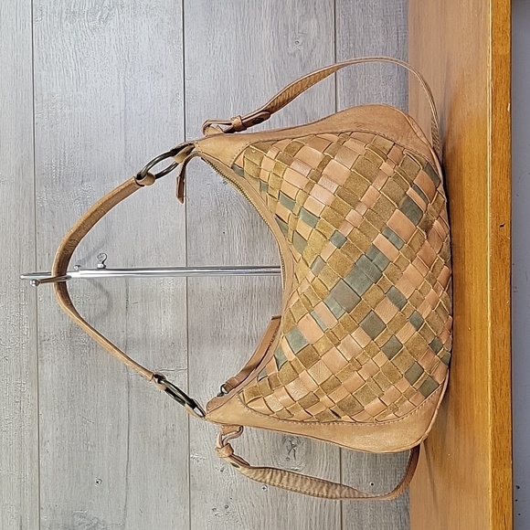 Lucky Brand Handbags - Lucky Brand Teal Leather Woven Crossbody Shoulder Bag Satchel Handbag Purse